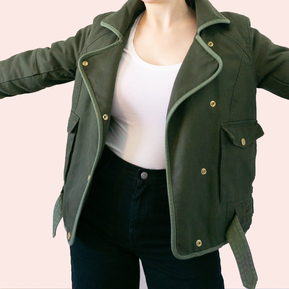 Olive Green Padded Moto Fall Jacket - Picture 2 of 8